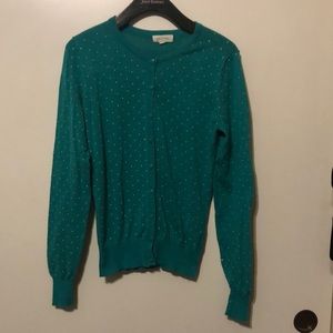 Active green with white polkadots cardigan.